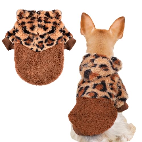 Dog Sweaters for Small Dogs, Fleece Dog Hoodie Clothes, Spring Winter Cute Warm Puppy Chihuahua Sweater, Pet Doggie Sweater for Yorkie Teacup, Cat Apparel (Leopard,X-Small) - color: Leopard, size: X-Small