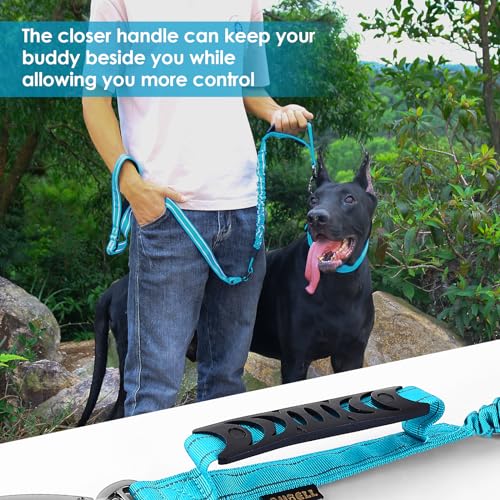 AUBELL Tactical Dog Leash Heavy Duty,4-6ft Reflective Strong No Pull Bungee Leash for Medium Large Dogs with Comfortable Padded Double Handle,Car Seat Belt,360 Degree Rotating Carabiner,Blue - color: M/L-Blue(4-6FT)