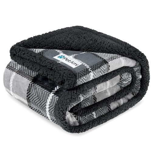 PetAmi Waterproof Dog Blanket for Couch, Large 60x40, Pee Proof Sherpa Fleece Reversible Pet Throw, Furniture Protector for Bed Sofa Kennel, Soft Washable Cover for Medium Dogs Cats, Plaid Dark Grey - color: Plaid Charcoal Grey, size: Large 60 X 40 Inches