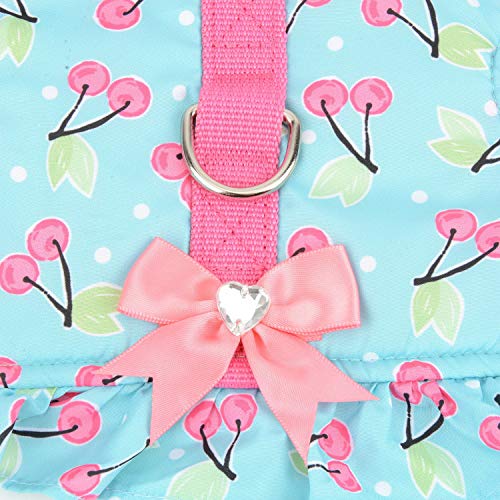 Zunea No Pull Small Dog Girl Harness Dress Escape Proof Cat Kitten Vest Harness Leash Set Step-in Soft Cotton Padded Cherry Printed Jacket Chihuahua Puppy Clothes with Bow for Walking Blue XS - color: blue cherry, size: XS (Chest:12.2-13.7", Neck:8.2-9.4"