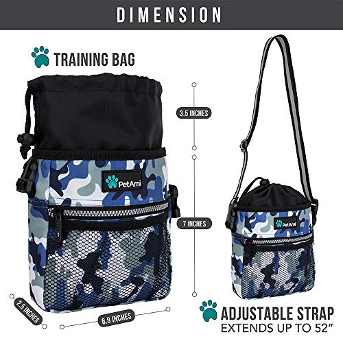 PetAmi Dog Treat Pouch, Pet Treat Pouch for Training, Dog Walking Bag Holder for Kibbles, Pet Food Toy, Dog Trainer Essentials Supplies, Poop Bag Dispenser, 3 Ways to Wear (Camo Blue) - color: Camo Blue