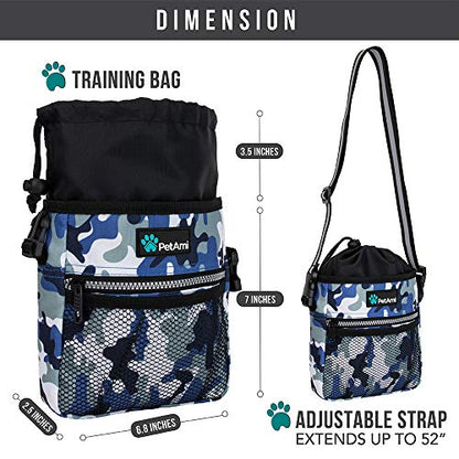 PetAmi Dog Treat Pouch, Pet Treat Pouch for Training, Dog Walking Bag Holder for Kibbles, Pet Food Toy, Dog Trainer Essentials Supplies, Poop Bag Dispenser, 3 Ways to Wear (Camo Blue) - color: Camo Blue