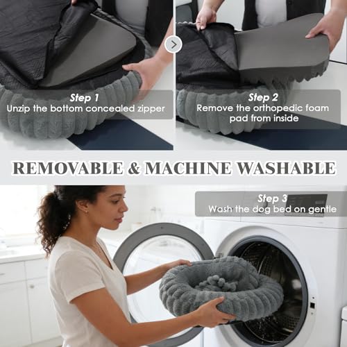 Cute Washable Dog Bed for Small Dogs -Soft Plush Calming Puppy & Cat Bed with Anti-Slip Bottom, Rectangle Anti-Anxiety Puppy Kennel Bed with Handle, 25" x 21" x 4",Grey - color: Warm Gray, size: 25"L x 21"W x 4"Th