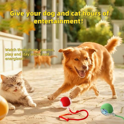 Interactive Dog Cat Toy Ball, Automatic Moving Bouncing Rolling, with Replacement Tail, Pet Smart Chase Ball Rechargeable, Enrichment Toys for Bored Indoor Adult Cats/Dogs - color: Red