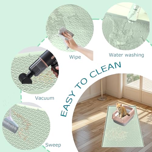 Cat Litter Mat for Litter Box, Silicone Large Cat Litter Trapping Mat - 51.2x25.6 in, Waterproof & Non-Slip, Durable & Easy Clean, Green - color: Green, size: 1 Count (Pack of 1)