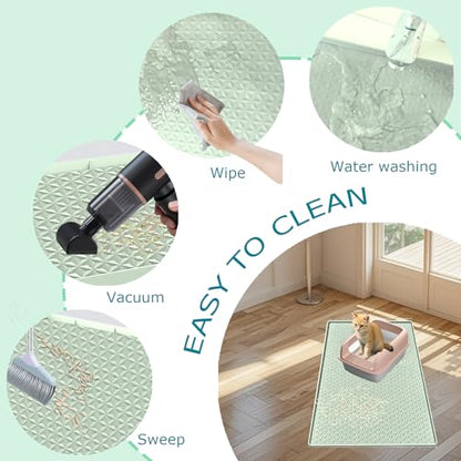 Cat Litter Mat for Litter Box, Silicone Large Cat Litter Trapping Mat - 51.2x25.6 in, Waterproof & Non-Slip, Durable & Easy Clean, Green - color: Green, size: 1 Count (Pack of 1)