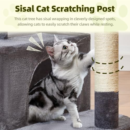 Taoqimiao MS043G Cat Tree, 32.2-Inch Cat Tower for Indoors Cats, Cat Condo with Large Cat Perch, Spacious Cat Cave, Scratching Posts for Small and Medium Cats, Smoky Gray - color: Smoky Gray