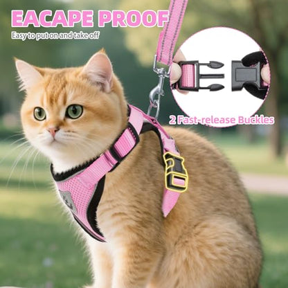 PUPTECK Cat Harness and Leash Set Escape Proof Reflective Cat Walking Harness Adjustable Soft Breathable Mesh Vest for Small Pets, Light Pink, XS - color: Light Pink, size: XS (NECK 8.5", CHEST 11"-14")