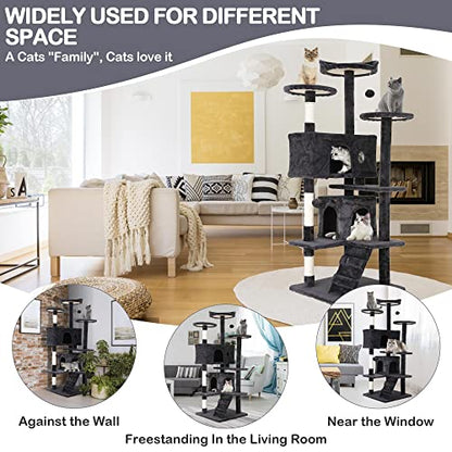 70'' Tall Multi-Level Cat Tree with Scratching Post, Platform, Condo, Tower and Funny Toy for Indoor Medium Cats - color: Dark Gray