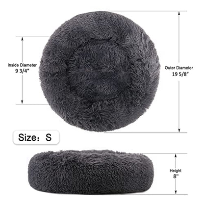 Calming Donut Dog Bed for Small to Medium Dogs & Cats - Plush Faux Fur Anti-Anxiety Pet Bed with Machine Washable Cover & Non-Slip Base - color: Dark gray, size: Small 19.6''