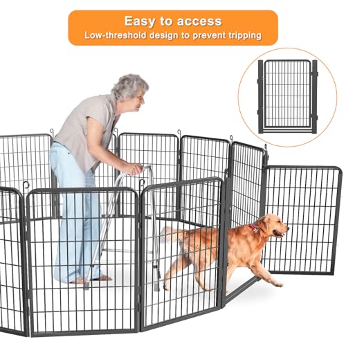 Low Threshold Dog Playpens Fence Indoor, 40 inch 10 Panels Heavy Duty Metal Outdoor Pet Playpen for Large/Medium/Small Dogs, Tall Dog Play Exercise Pens Outside - color: 10 Panels-40 Inch