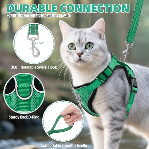 PUPTECK Cat Harness and Leash Set Escape Proof Reflective Cat Walking Harness Adjustable Soft Breathable Mesh Vest for Small Pets, Dark Green, S - color: Dark Green, size: S (NECK 9.5"-11", CHEST 13"-16")