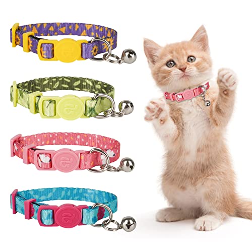 4 Pack Kitten Collar Breakaway with Bell,Quick Release Safe Buckle Adjustable Baby Kitten Collars, Floral Print Rose/Ginkgo/Sunflower/Butterfly - color: 1#Floral, size: Kitten(Neck:6"-8")