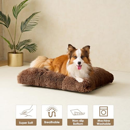 EHEYCIGA Fluffy Dog Crate Bed for Small Dogs, Plush Faux Fur Crate Pad, Calming Anti Anxiety Small Dog Bed, Washable Soft Warm Mat with Non-Slip Bottom, Coffee - color: Coffee, size: 23.6 x 17.5