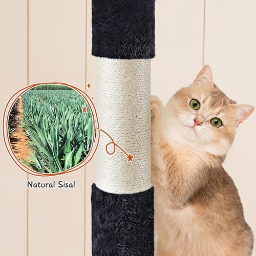 Yaheetech 76.5in Multi-Level Large Cat Tree, Big Cat Tower with 3 Condos, Cozy Plush Perches, 9 Sisal Scratching Posts and Ladder, Activity Center for Large Kitties, Black - color: Black