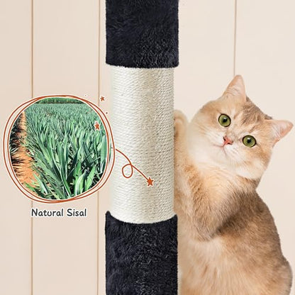 Yaheetech 76.5in Multi-Level Large Cat Tree, Big Cat Tower with 3 Condos, Cozy Plush Perches, 9 Sisal Scratching Posts and Ladder, Activity Center for Large Kitties, Black - color: Black