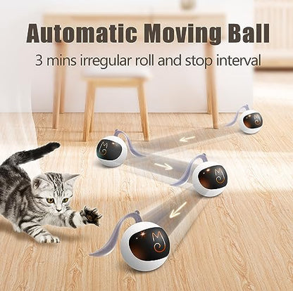 Migipaws Interactive Cat Ball Toy Set, Fun Tracker, Automatic Rolling Chase Ball with Fluffy Tail, A Small Mice, Rechargeable (White) - color: White