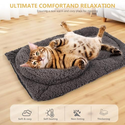 TailTastic Self Warming Cat Bed Mat with U-Shaped Pillow -24"x18" Soft Thickened Thermal Cat Bed, Machine Washable Heat Retention Pad for Indoor Cats