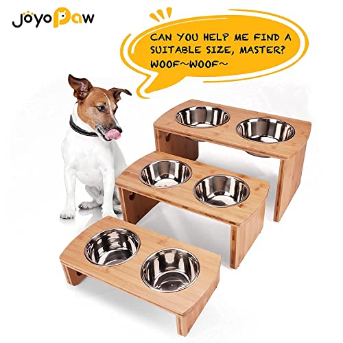 Elevated Dog Bowls, Bamboo Raised Dog Bowl for Small Dogs & Cats, with 2 Stainless Steel Bowls (4'' Tall-20oz Bowl) - color: Natural, size: Small: 4'' Tall-20oz Bowl