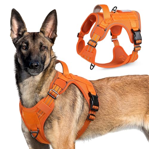 rabbitgoo Tactical Dog Harness for Large Dogs, No Pull Military Service Vest with Handle & Molle, Easy Control for Training Walking, Adjustable Reflective Straps, Orange, XL - color: Orange, size: X-Large