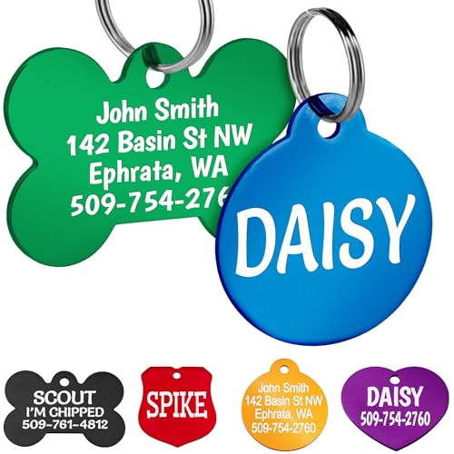 GoTags Dog Tags, Personalized Engraved Dog and Cat ID Tags for Pets, Custom Engraved on Both Sides, Various Shapes Including Bone, Round, Heart, Bow Tie, Star, and Badge (Round, Large - Pack of 1) - size: Regular, style: Round