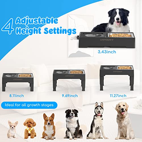 URPOWER 2-in-1 Elevated Dog Bowls 4 Height Adjustable Raised Dog Bowls with No Spill Water Bowl and Stainless Steel Food Bowl Non-Slip Stand for Small Medium Large Dogs - color: Black, size: No Spill Water Bowl