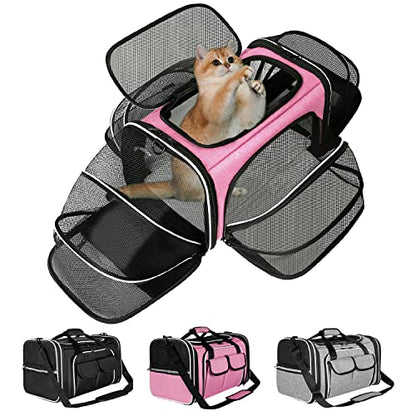 Estarer Soft Sided Pet Carrier Airline Approved, 4 Sides Expandable Collapsible Cat Carrier with Pockets & Removable Fleece Pad, Travel Carrier Bag for Cat Dog & Small Animals (Pink) - color: Pink
