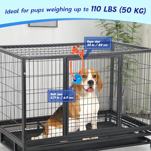 Engaging Chew Toys for Dogs - Puppy Crate Training Aids, Puzzle Treat Dispenser with Rope Ball for Reducing Stress and Anxiety, Compatible with Peanut Butter Treats (Blue) - color: Blue
