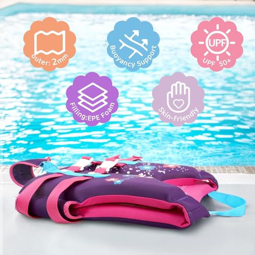 Toddler Swim Vest Neoprene Kids Float Jacket Swimming Aid for Children Girls and Boys 20-30-40-50-60-70-80Lbs with Dual Adjustable Safety Straps - color: Purple, size: XL(Age Recommend 9+ Years)