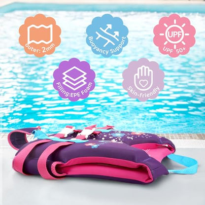 Toddler Swim Vest Neoprene Kids Float Jacket Swimming Aid for Children Girls and Boys 20-30-40-50-60-70-80Lbs with Dual Adjustable Safety Straps - color: Purple, size: XL(Age Recommend 9+ Years)