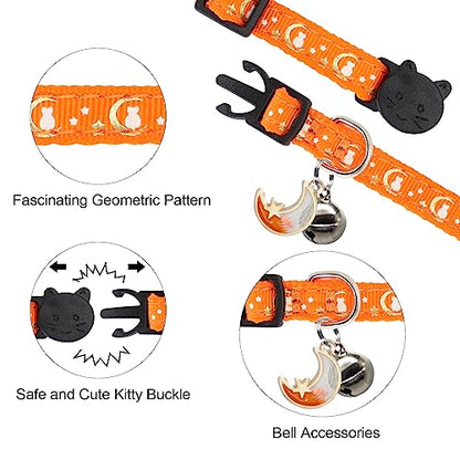 2 Pack Breakaway Cat Collar with Bells, Adjustable Moon and Star Kitten Safety Collars for Boys & Girls, Black+Orange - color: Black+Orange