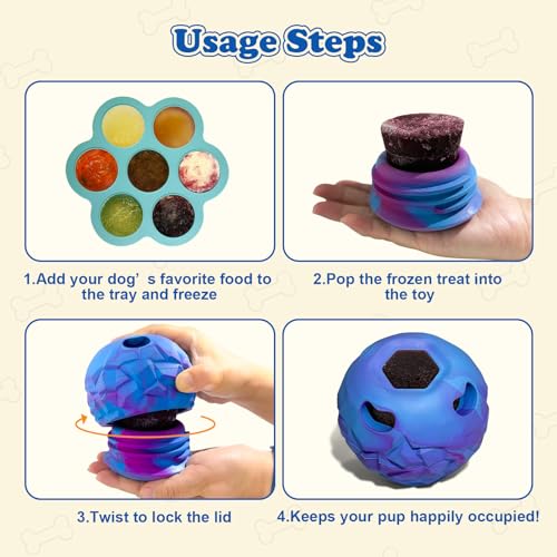 5-in-1 Dog Toy, Frozen Dog Treats to Keep Dogs Busy, Interactive Treat Dispensing Dog Toy Puzzle, Interactive Chew Toys for Puppy Small Medium Dog, Power Chewer, Durable Rubber-Easy to Clean (small) - color: Blue, size: Small