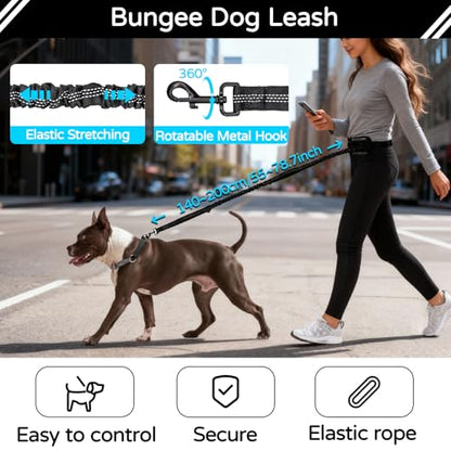 Skmeditec Hands Free Dog Leash with Waist Bag for Large Dog Walking, Shock Absorbing Bungee Leash with Zipper Pouch for Running, Dual Padded Handles & Adjustable Waist Belt - size: 1 Dog