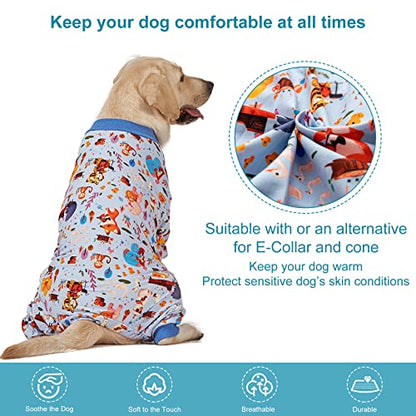 LovinPet Pajamas for Big Dogs, Pet Anxiety Relief, Sun Protection Dog Pajamas, Lightweight Stretchy Knit Fabric, Woodland Musicians Print, PJ's for Dogs, Stop Shedding for Dogs, Pet PJ's, XL - size: X-Large