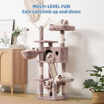 Hey-brother Cat Tree, 53 inch Cat Tower for Indoor Cats, Cat House with Padded Platform Bed, Toy Balls, Large Cozy Condo, Hammocks and Sisal Scratching Posts, Muchroom MPJ019-SMU - color: Muchroom