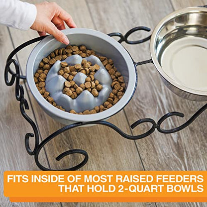 The Niner Slow Feed Bowl - Raised Peaks Slow Down Pets Eating - Fits Elevated Feeders Including Neater Feeder Large Sizes - Gentle on Teeth and Gums - Holds up to 2 Cups (Silver) - color: Silver