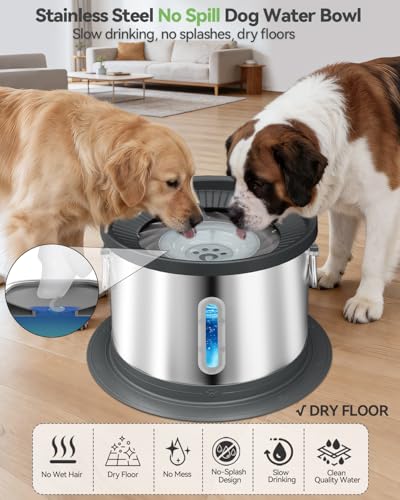 UPSKY 14L No Spill Dog Water Bowl, Stainless Steel Spill Proof Dog Bowl with Water Window, Dual-Suction Anti-Slip Large Capacity Slow Drinking Bowl with Floating Disk for Large Dogs & Messy Drinkers - color: Black