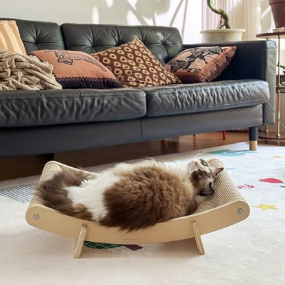 PETKARAY Inclined Sisal Cat Scratcher Bed, Curved Wooden Cat Hammock Chair, Large Scratch Pad for Indoor Cats, Cozy Cat Furniture Lounge, 24x14.5x8 inches