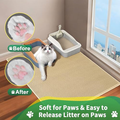 GRELY Cat Litter Mat,25"x16" Litter Box Mat,2 Layer Litter Trapping Mat for Indoor Cats,Litter Catcher Mats. Non-Slip Waterproof Urine Proof, Collapsable - color: Khaki S 25"x16"