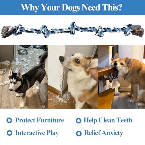 LECHONG Dog Toys for Aggressive Chewers Tough Rope Chew Toys for Large and Medium Dog 3 Feet 5 Knots Indestructible Cotton Rope for Large Breed Dog Tug of War Dog Toy Teeth Cleaning - size: 1pack