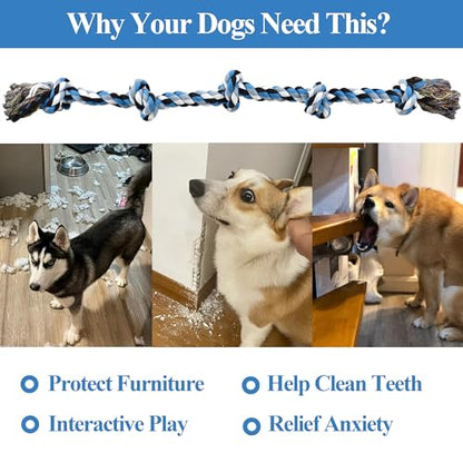 LECHONG Dog Toys for Aggressive Chewers Tough Rope Chew Toys for Large and Medium Dog 3 Feet 5 Knots Indestructible Cotton Rope for Large Breed Dog Tug of War Dog Toy Teeth Cleaning - size: 1pack