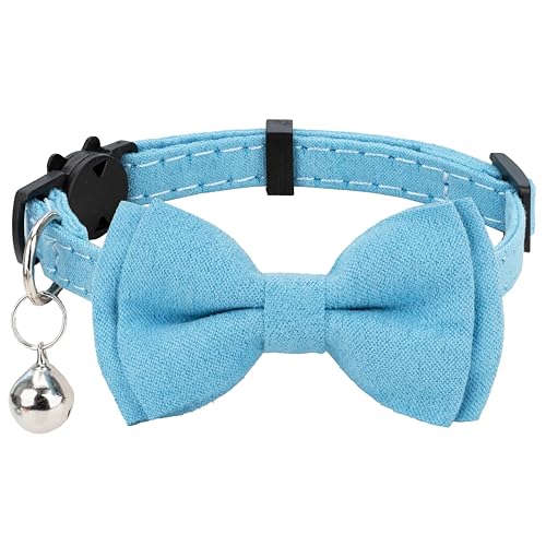 Cat Collar with Bow Tie Bell Breakaway Kitten Small Pet Safety Solid Wedding Basic Pure Color Suede Soft Adjustable [1pc] Blue - color: [1pc] Blue