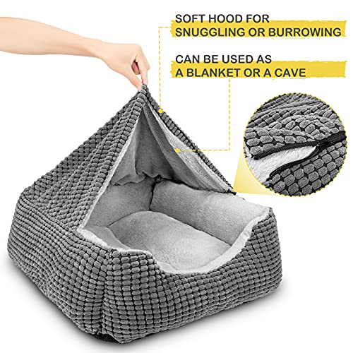 GASUR Dog Beds for Large Medium Small Dogs, Rectangle Cave Hooded Blanket Puppy Bed, Luxury Anti-Anxiety Orthopedic Cat Beds for Indoor Cats, Warmth and Machine Washable (35 inches, Grey) - size: XL (35"x 25"x 9")