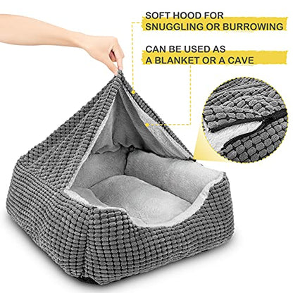 GASUR Dog Beds for Large Medium Small Dogs, Rectangle Cave Hooded Blanket Puppy Bed, Luxury Anti-Anxiety Orthopedic Cat Beds for Indoor Cats, Warmth and Machine Washable (30 inches, Grey) - size: L (30"x 24"x 9")