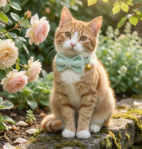 Personalized Velvet Cat Collar with Bell, Custom Engraved Name and Phone Number, Adjustable Luxury Kitten Collar, Non-Breakaway Secure ID Collar for Cats and Kittens - color: Mint Green, size: L