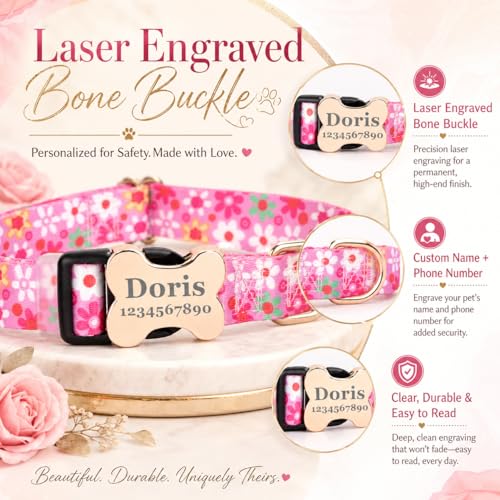 Custom Dog Collar with Engraved Name & Phone Number, Personalized Anti-Lost Pet Collar, Adjustable Durable Soft Collar for X-Small Small Medium Large X-Large Dogs, Outdoor Walking Training Daily Wear - color: New bone buckle