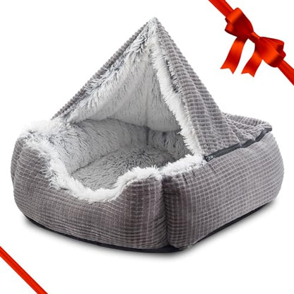 MIXJOY Dog Beds for Small Dogs, Rectangle Cave Hooded Blanket Puppy Bed, Luxury Orthopedic Cat Beds for Indoor Cats, Warmth and Machine Washable (20 inches, Grey) - size: 20.0"L x 19.0"W x 6.0"Th