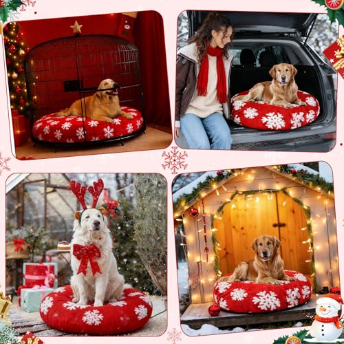 Oudain Dog Bed Cover 45 x 45 x 11 Red Snowflakes Waterproof Round Dog Bed Cover Replacement Washable for Round Dogs Beds Valentine's Day Christmas Winter Decor Scratch Resistant Mattress Protector - size: 45" X 45" X 11", style: Red and White Snowflakes