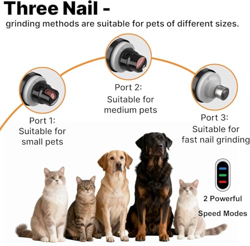 Upgraded Dog Nail Grinder Quiet, Professional Cat & Dog Nail Trimmers, 2-Speed Silent Pet Nail Grinder and Painless Paws Grooming, Suitable for Small Medium Pets (2 Replacement Head)