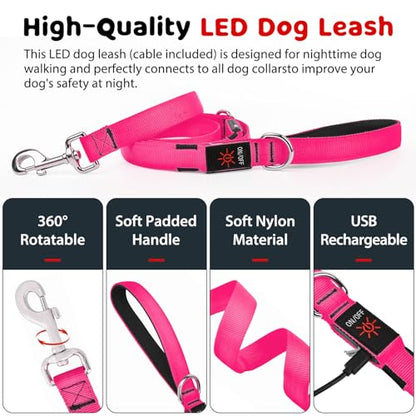 LED Dog Leash Light Up 6 Feet Micro USB Rechargeable Nylon Webbing Glow Safety Standard for Dogs by Bpawser (Pink) - color: Pink, size: 6 Feet